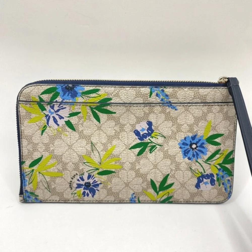 Kate‎ Spade Blue Floral Wristlet Wallet Cottagecore Lucy Spade Flower Minimalist